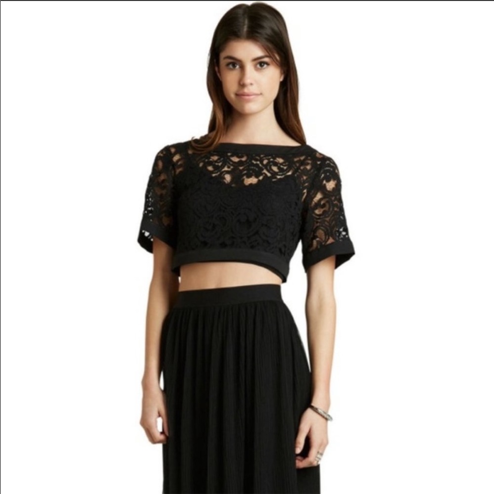 BCBGeneration Black Sheer Lace Crop Top